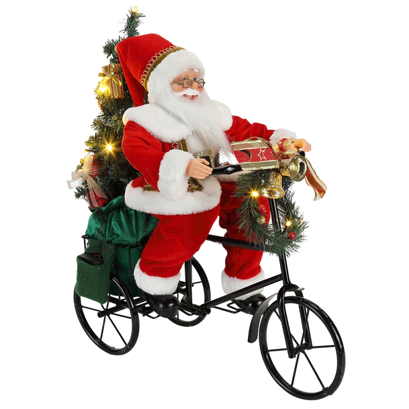 45cm Santa Claus istuu kolmipyörä valaistus joulukoristeita Figurine Collection Fabric Holiday Festival Custom tuote