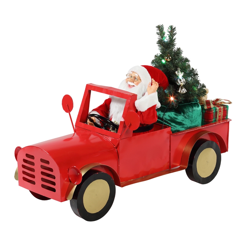 160cm musiikillinen animoitu santa claus istuu kuorma-autolla Joulukoristeet Collection Holiday Decoration Figurine verkkolaite