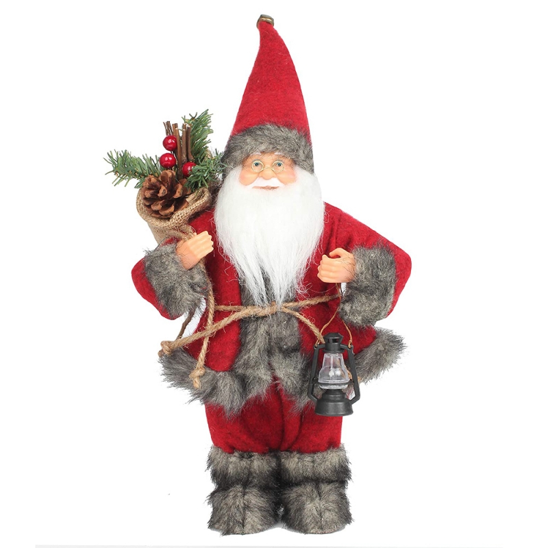 14 tinch seisoo punainen Santa Claus Ornamentti koristelu Figurine, jossa öljyvalaisin ja mäntykartio pussiin joulun lomajuhlat