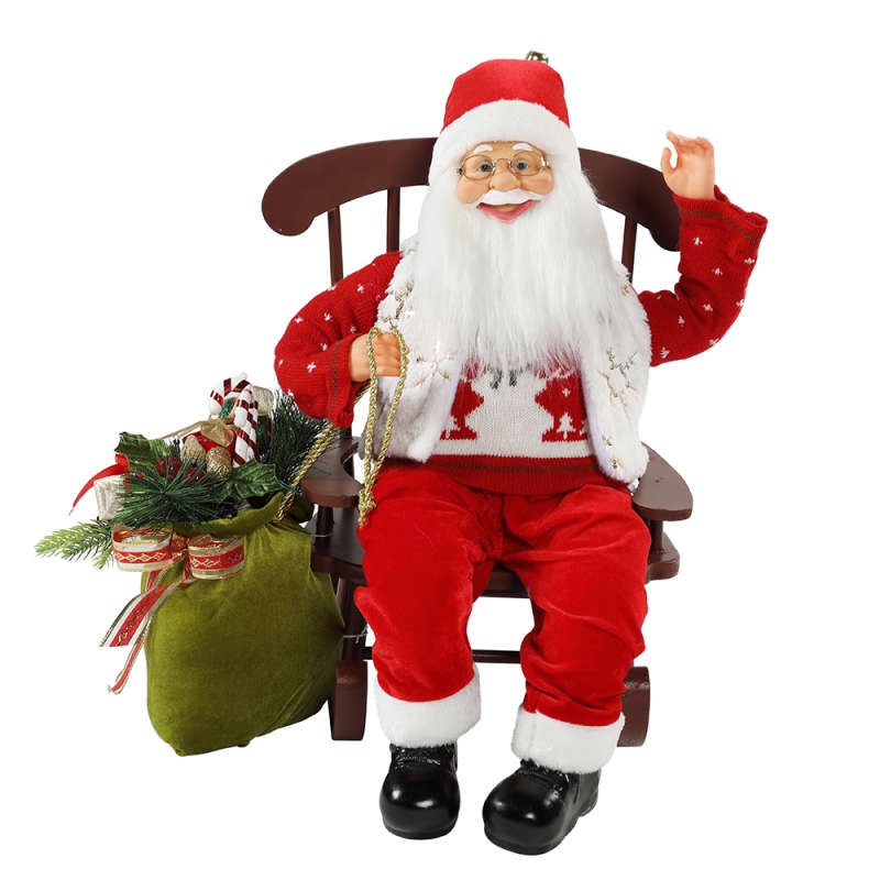 55cm tuoli animoitu Joulupukki, jossa on kevyt joulukoristeellinen figurinen koristelu Xmas Dolls Holiday Collection Home Gifts